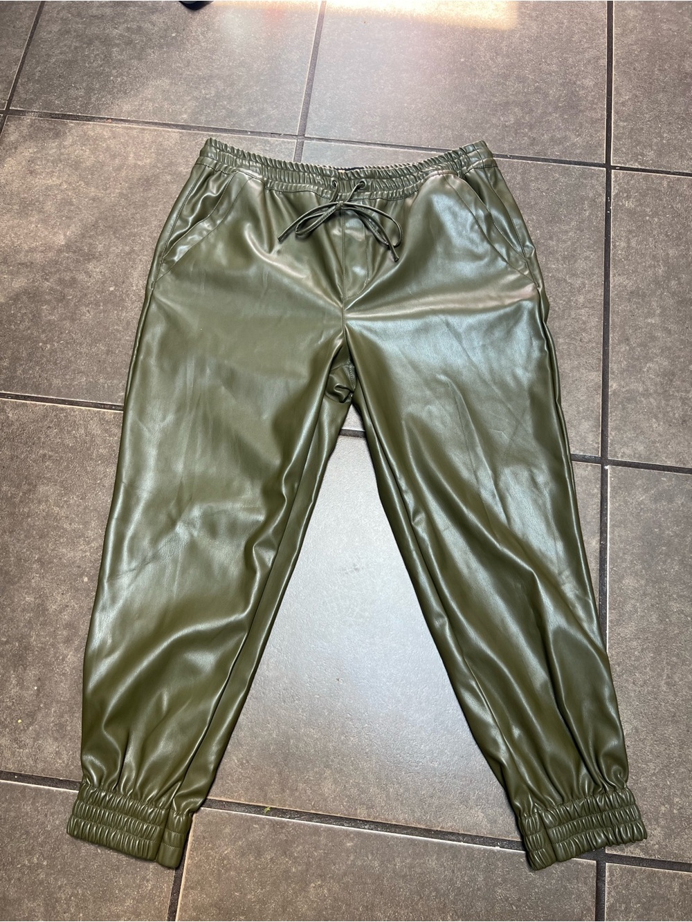 Dollhouse Olive Green Faux Vegan Leather Waistband Pants